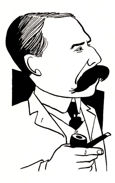 Edward Elgar - karikatur med pibe i hånden af John Minnion