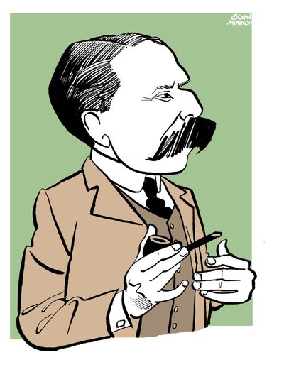 Edward Elgar - karikatur med pibe i hånden af John Minnion