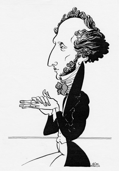 Felix Mendelssohn - Karikatur af den tyske komponist, 3. februar 1809 - 4. november 1847 af John Minnion