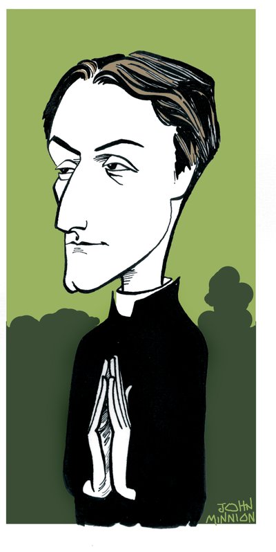 Gerard Manley Hopkins karikatur, engelsk digter, romersk-katolsk konvertit og jesuiterpræst: 28. juli 1844 - 8. juni 1889 af John Minnion