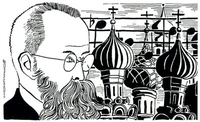Rimsky Korsakov portræt (Rusland baggrund af kirkekupler) Russisk komponist ( 1844-1908 ) af John Minnion