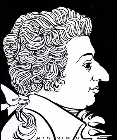 Wolfgang Amadeus Mozart - caricature af John Minnion