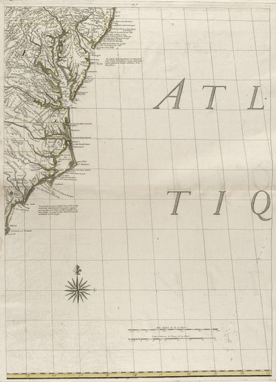 Et kort over de britiske og franske herredømmer i Amerika, 1756 (gravering med konturfarve på papir) af John Mitchell