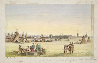 Fort Union og uddeling af varer til assiniboinerne af John Mix Stanley