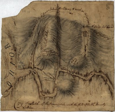 Kopi af en skitse af Monongahela med slagmarken, LOC gm71002314 af John Montresor