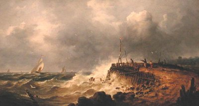 En stormfuld dag (olie på panel) af John Moore