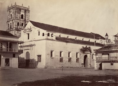 Tropisk landskab, katedral, Cartagena, 1871. af John Moran