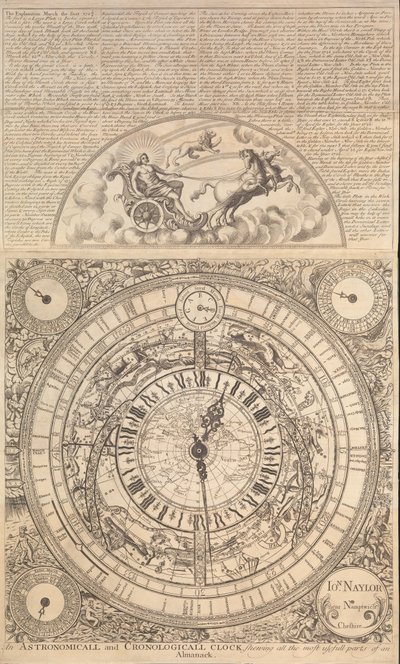 Et astronomisk og kronologisk ur, der viser alle de mest nyttige dele af en almanak (kobberstik) af John Naylor
