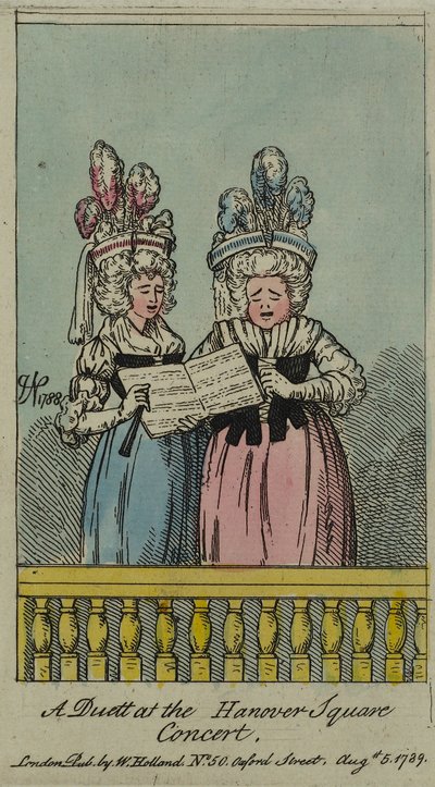 En duet ved Hannover Square-koncerten, 1788 (ætsning og wc) af John Nixon