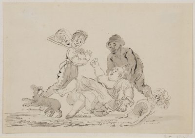 A Street Accident, 1804 (pen, pensel og blæk på papir) af John Nixon