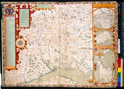 Tilføje. 31853, ff.23-24, Southampton, Hampshire: Beskrivelse af, af J. Norden, med kort: 1595 (farvestik) af John Norden