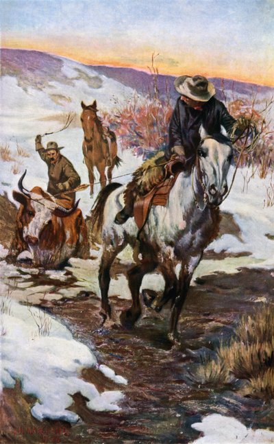 Winter Work for the Cowboys (farve litho) af John Norval Marchand