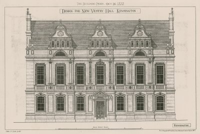Design til New Vestry Hall, Kensington, London af John Oldrid Scott