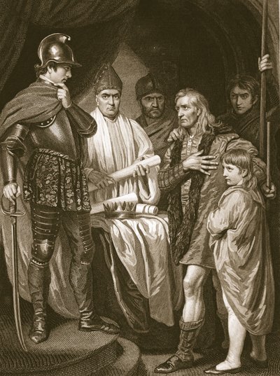 Baliol overgiver sin krone til Edward I, indgraveret af J. Parker, illustration fra David Humes 
