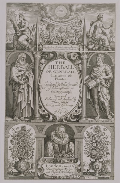 Titelside til anden udgave af The Herball af John Gerard (1564-1612) 1633 af John Payne