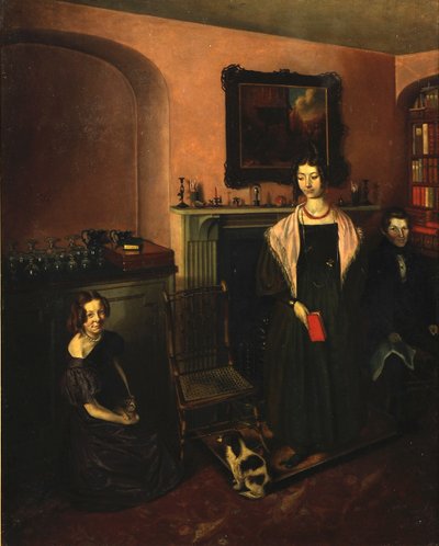 Fireside i familiens hjem med tre medlemmer af familien, 1830-35 af John Petherick