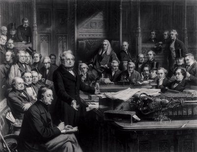 Underhuset i 1860: Lord Palmerston taler til huset under debatten om traktaten med Frankrig, indgraveret af Falkner, 1863 (se også 42219 og 107821) af John Phillip
