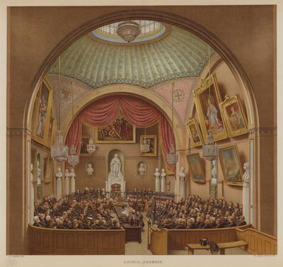 Council Chamber, Guildhall, City of London (farve litho) af John Phillipp Emslie