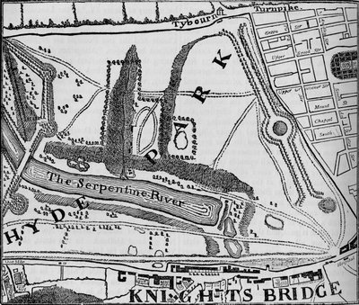 Kort over Hyde Park, London, 1748 1878 af John Pine