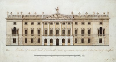Wentworth Castle, design til sydfronten, ca. 1760 (pen & blæk og akvarel på papir) af John Platt