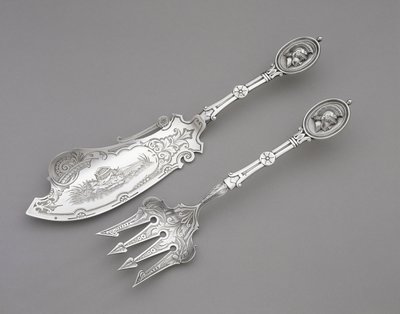 Fiskegaffel og kniv, ca. 1862-1870 (sølv) af John R. Wendt