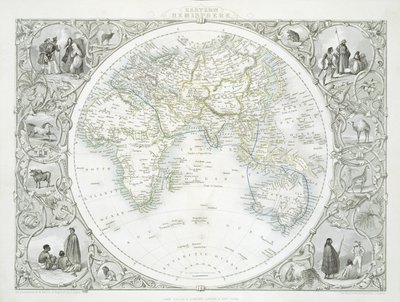 Den østlige halvkugle, fra en serie af verdenskort udgivet af John Tallis und Co., New York og London, 1850