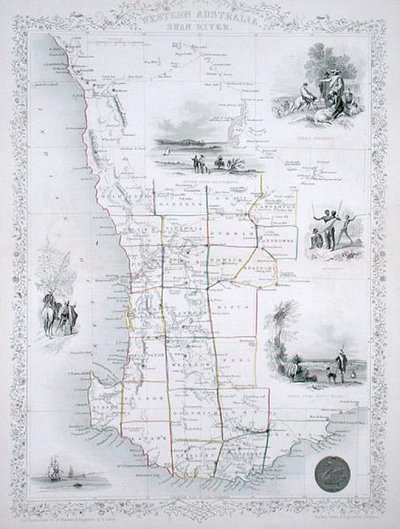 Western Australia, fra en serie af verdenskort udgivet af John Tallis & Co., London og New York af John Rapkin