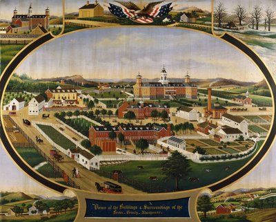 Udsigt over bygningerne og omgivelserne i Berks County Almshouse, af John Rasmussen