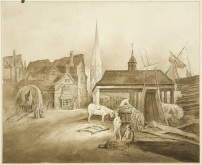 Nordøstlige ende af King Street, der viser Welsh Market (tegning, akvarel) af John Reverend Eden