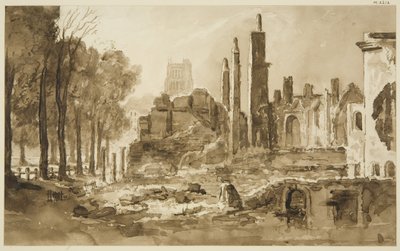 Ruinerne af Mansion House og Custom House (tegning, akvarel) af John Reverend Eden
