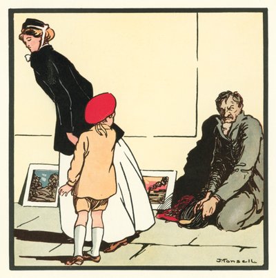 Kensington Rhymes: The Pavement Artist (farve litho) af John Robert (after) Monsell