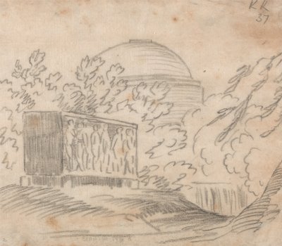 En sarkofag bag en kuppelformet bygning af John Robert Cozens