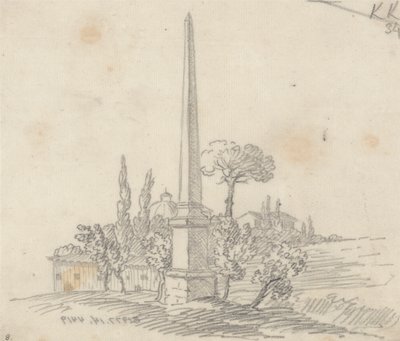 En Obelisk med Tage og Træer i det Fjerne af John Robert Cozens
