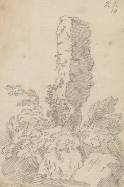 Vinkelret klippe og træer af John Robert Cozens