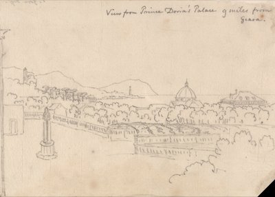 Udsigt fra prins Dorias palads, 9 miles fra Genova af John Robert Cozens