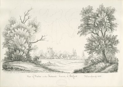 Barton under Needwood Village: pen and ink drawing, 1836dani af John Robert Fernyhough