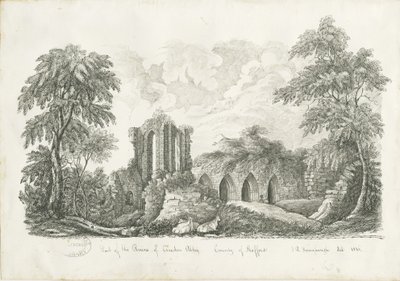 Croxden Abbey: pen- og blæktegning af John Robert Fernyhough