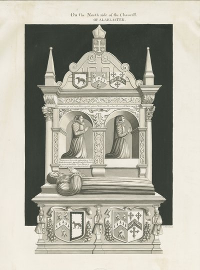 Eccleshall Church - Biskop William Overtons grav: sepia tegning, nd [19. århundrede] (tegning) af John Robert Fernyhough