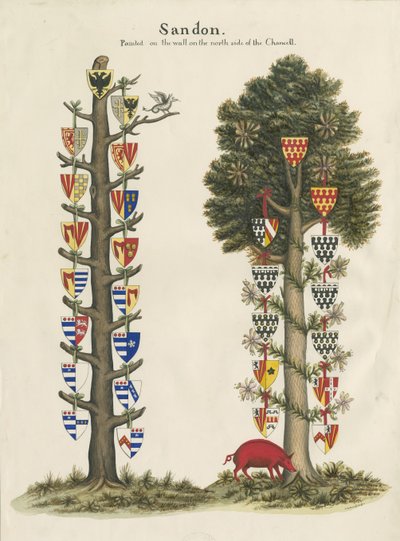Sandon Church - Vægmaleri: akvarelmaleri og [1800-tallet] af John Robert Fernyhough