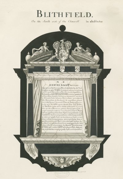 Tablet i Blithfield Church - Sir Hervey Bagot, Bart.: sepia-tegning, nd [?19th cent] (tegning) af John Robert Fernyhough