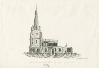 Uttoxeter kirke [gammel]: pen- og blæktegning, 1836 af John Robert Fernyhough