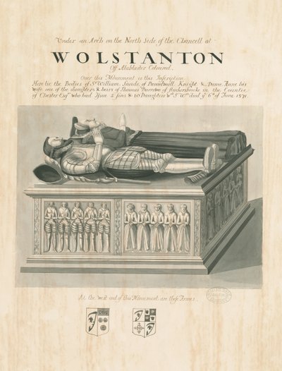 Wolstanton Church - Sir William Sneides og Dame Annes grav: sepia- og pentegning, nd [?19. århundrede] (tegning) af John Robert Fernyhough