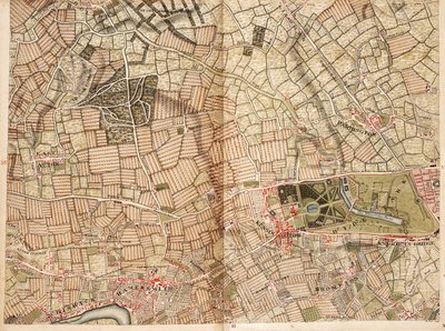 Kort over Acton, Paddington, Hyde Park og Kensington af John Rocque
