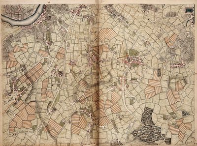 Kort over Vauxhall, Clapham, Peckham og Dulwich af John Rocque
