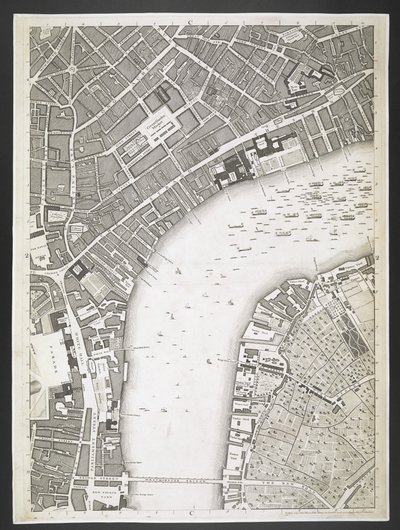 Plan over London, The Strand, Westminster bridge,  En plan over byerne London og Westminster og bydelen Southwark; : med de sammenhængende bygninger; Fra en faktisk undersøgelse, / taget af JOHN ROCQUE, Land-Surveyor, og graveret af John Pine,  John Rocq af John Rocque
