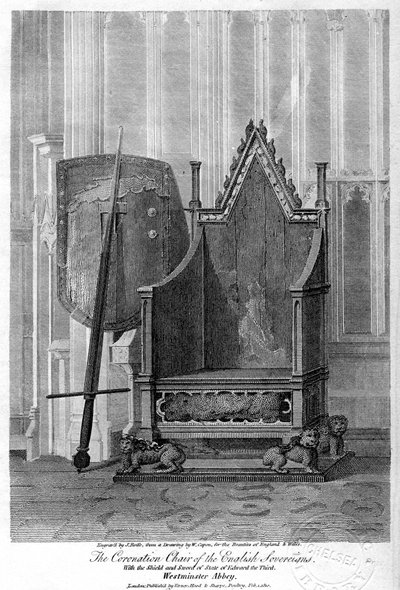 Kroningsstolen for de engelske suveræner, Westminster Abbey, London, 1810. af John Roffe