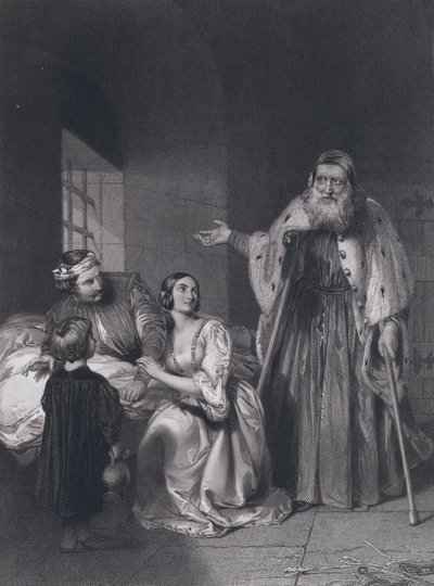 Francesco Foscari, doge af Venedig, afsiger eksildommen over sin søn Giacopo (gravering) af John Rogers (after) Herbert