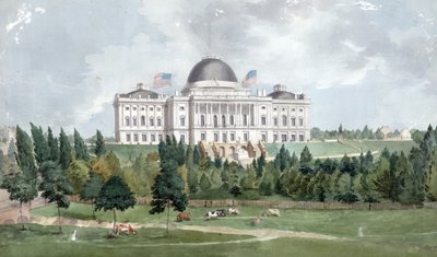 Vestfronten af United States Capitol med køer i forgrunden 1831 (olie på lærred) af John Rubens Smith