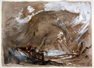 Alpine Valley, ca. 1854 (blyant, blæk og akvarel forhøjet med hvidt på papir) af John Ruskin