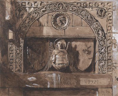 Dørhoved til Palazzo Contarini della Porta di Ferro (pen, blæk, vask og bc på papir) af John Ruskin